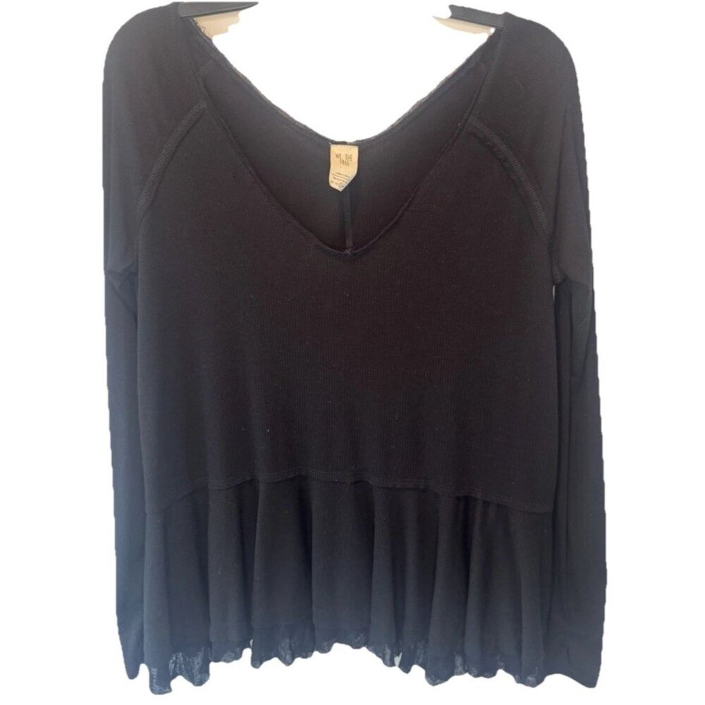 We The Free Womens Black‎ Peplum Raw Hem Top S Boho Whimsigoth Goth Witchy Punk